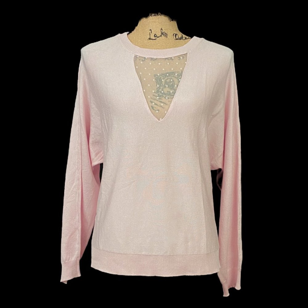 NWT lightweight sweater ballet slipper pink sheer neck spring sweater 1X XXL
